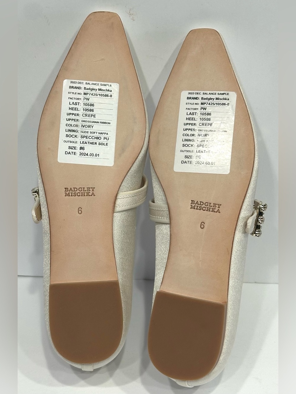 Brystol Glitter Mary Jane Ballerina Flats by Badgley Mischka Women's Sz 6 Ivory - Picture 9 of 13
